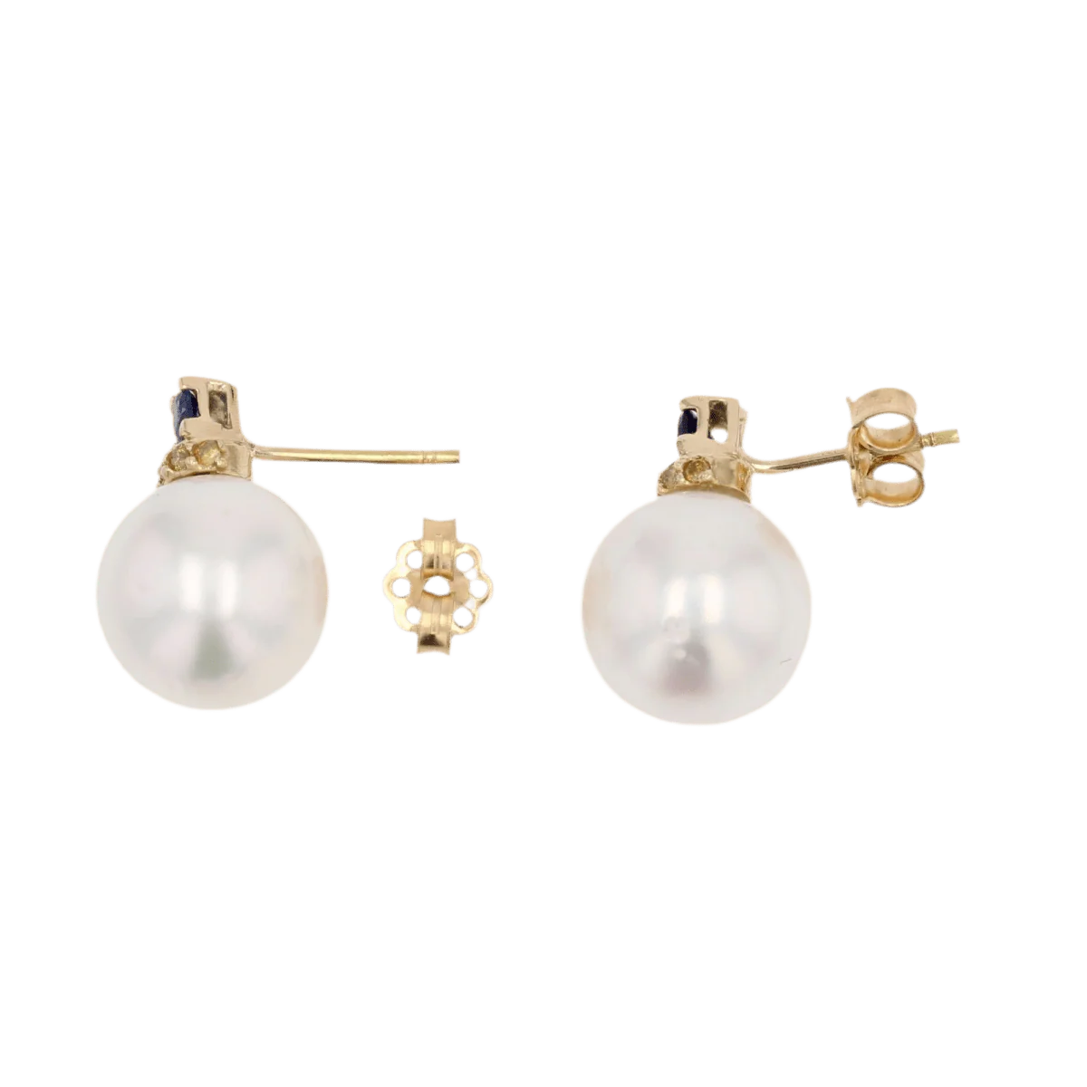 Stud earrings in yellow gold, sapphires, pearls and diamonds - Image 3