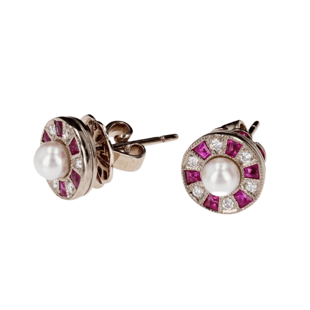Earrings Fleas in white gold, pearls, rubies and diamonds - Image 3