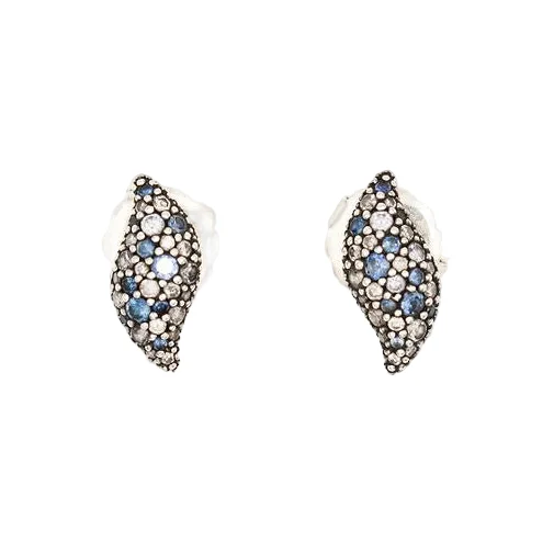 DAVID YURMAN Stud Earrings in Silver, Sapphires, and Diamonds