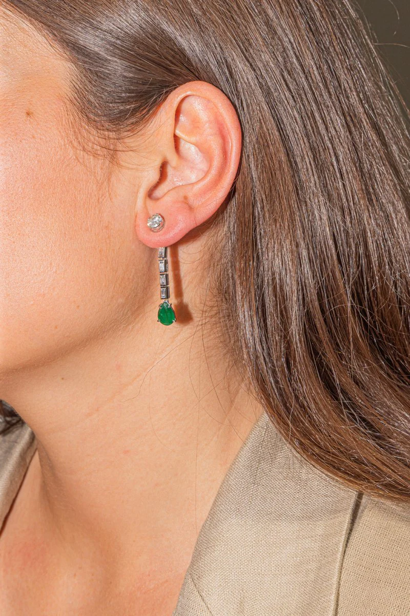 Puces earrings White gold Emerald - Image 2
