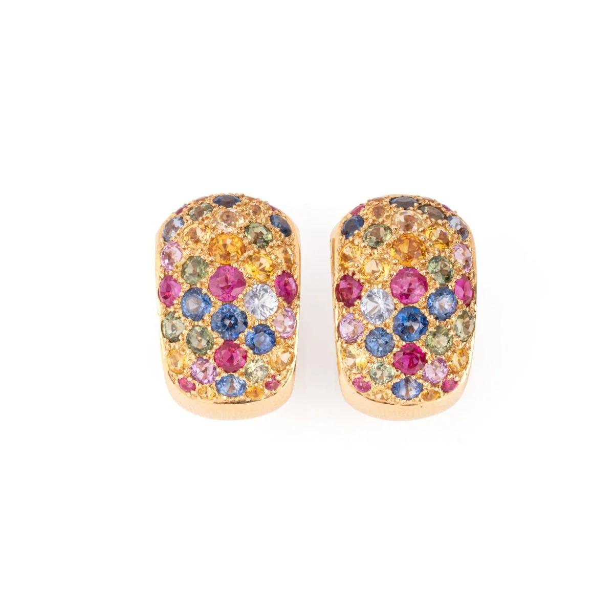 RENÉ BOIVIN earrings in yellow gold and colored sapphires