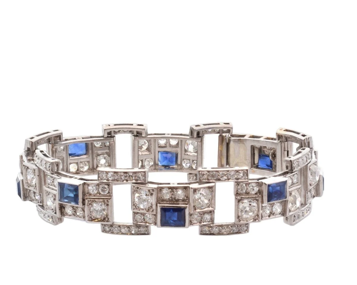 Tank bracelet in platinum, sapphires and diamonds