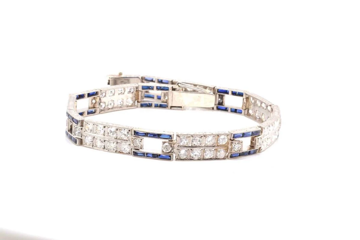 Art Deco diamond and synthetic sapphire bracelet - Image 3