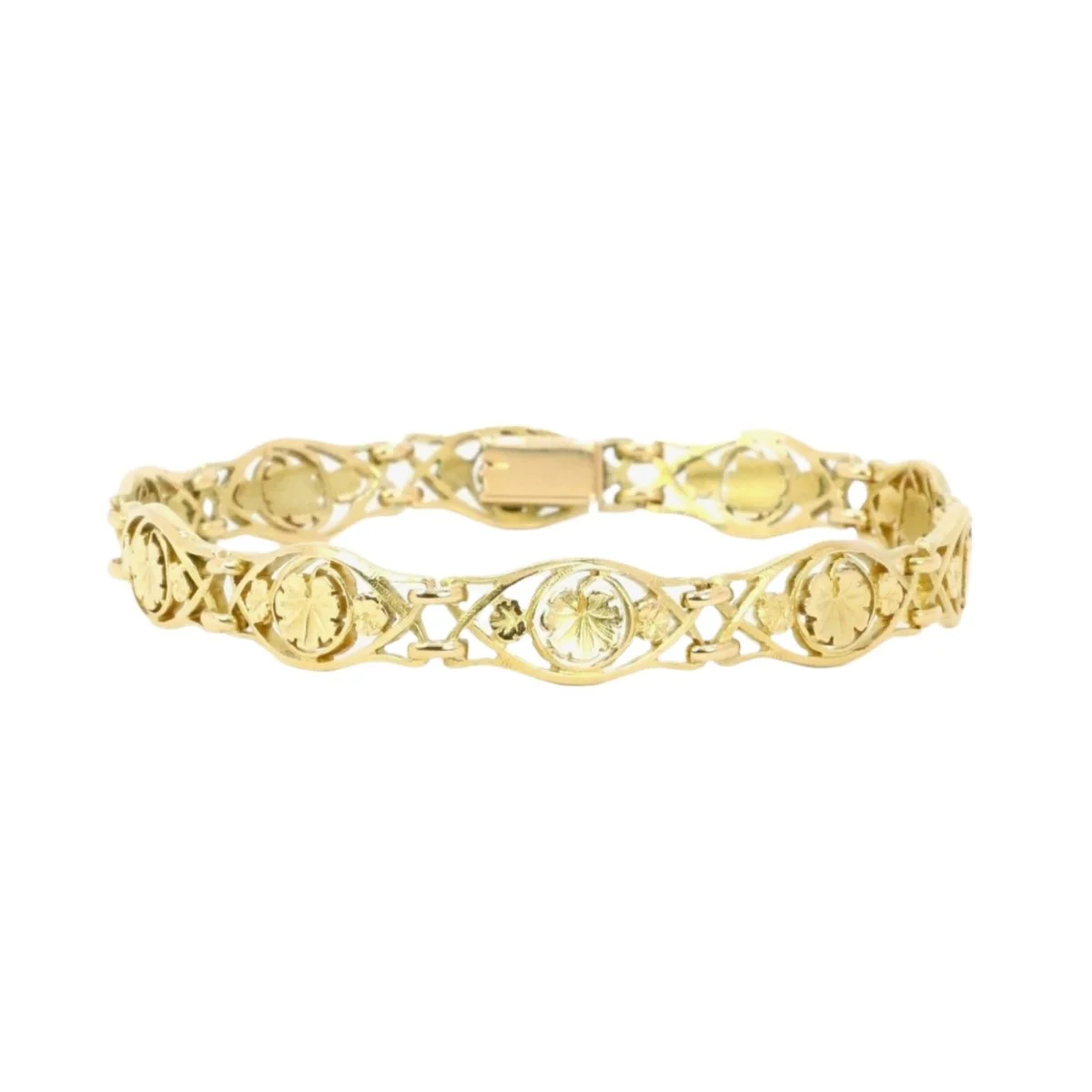 Bracelet Art Nouveau yellow gold ivy leaf mesh