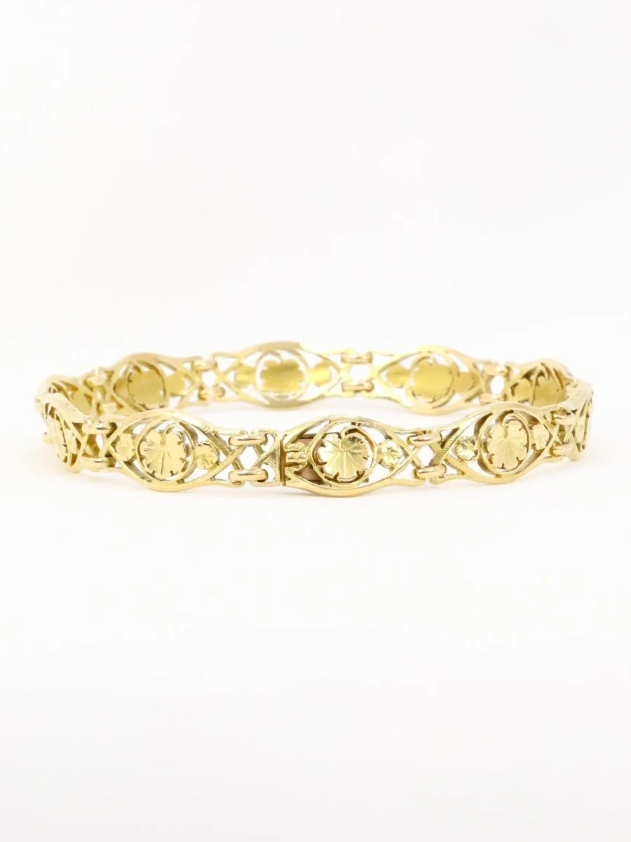 Bracelet Art Nouveau yellow gold ivy leaf mesh - Image 4