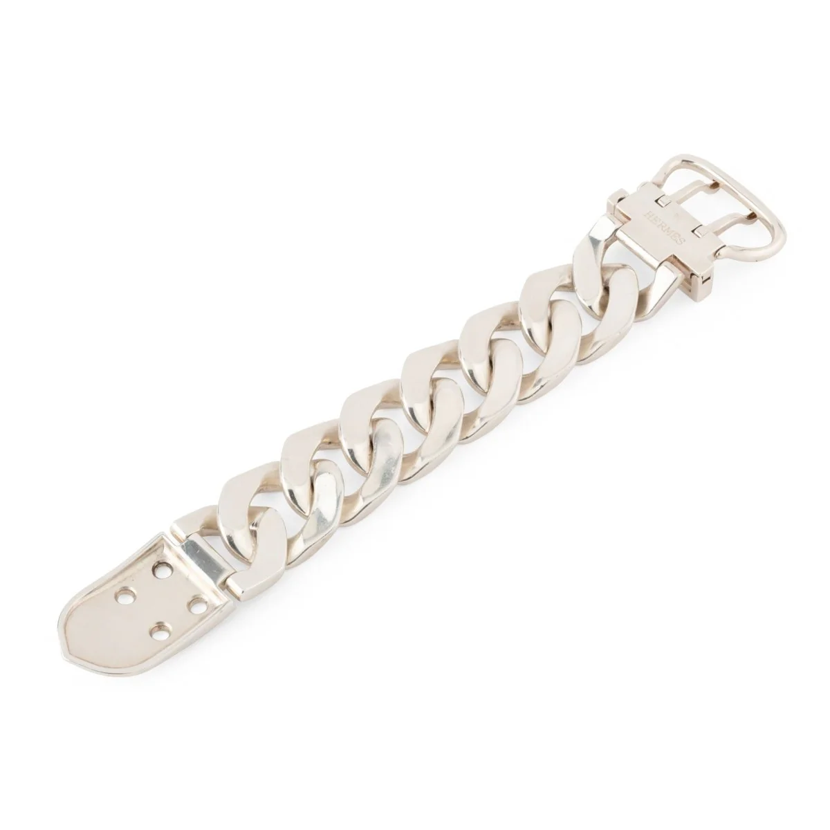 HERMÈS "Boucle Sellier" TGM Silver Belt Bracelet - Image 3