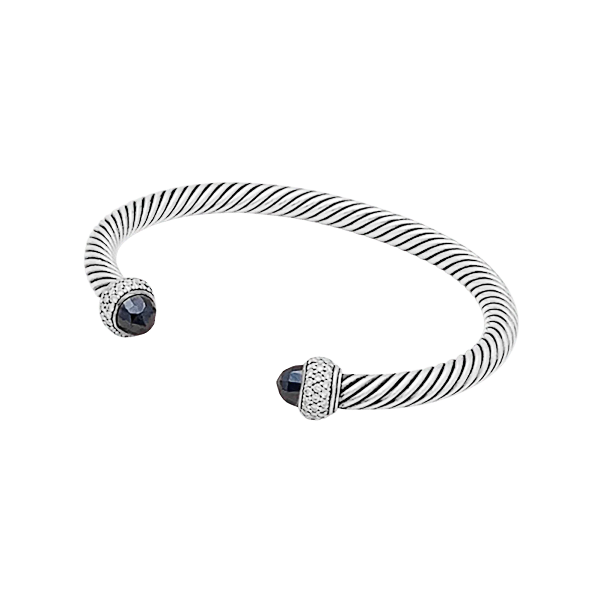 Bracelet DAVID YURMAN "Cable Classic" wedding band in silver, hematite and diamonds - Image 5