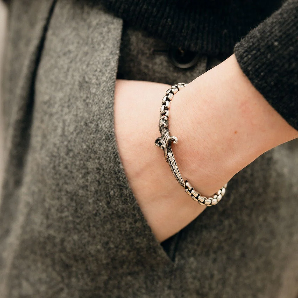 DAVID YURMAN "Waves Dagger" Bracelet in Silver and Diamonds - Image 2