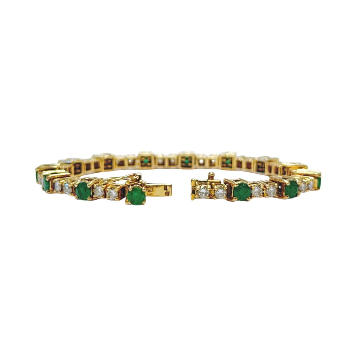 Yellow gold, emerald and diamond line bracelet - Image 3