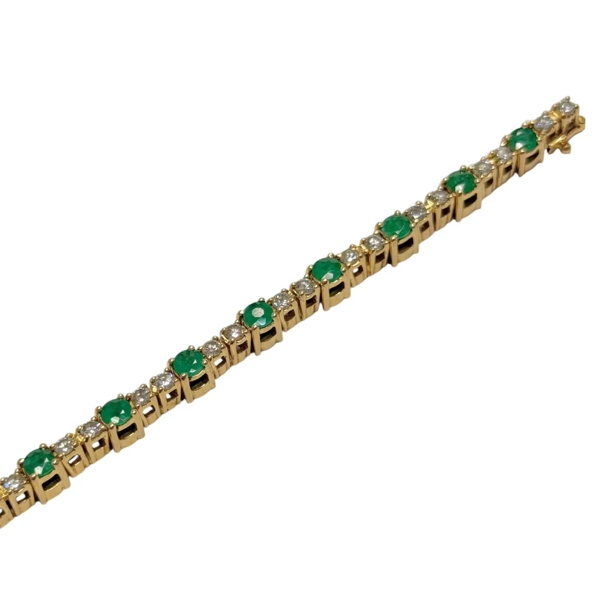 Yellow gold, emerald and diamond line bracelet - Image 4