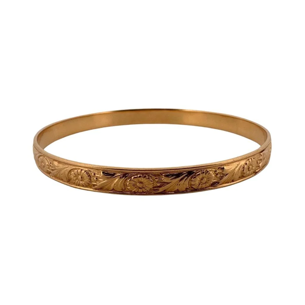 Yellow gold bracelet with engraved flower decoration - Image 3