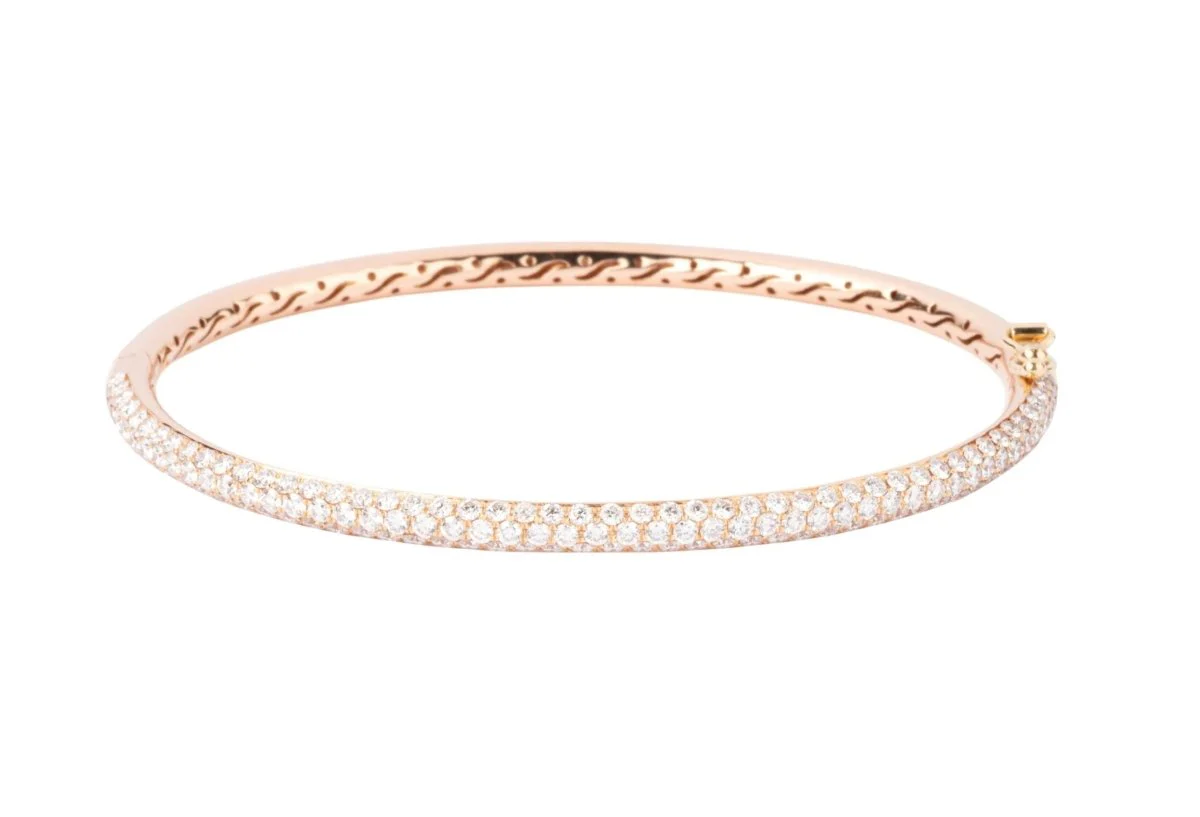 Opening bangle in pink gold set with 3 lines of diamond - Image 3