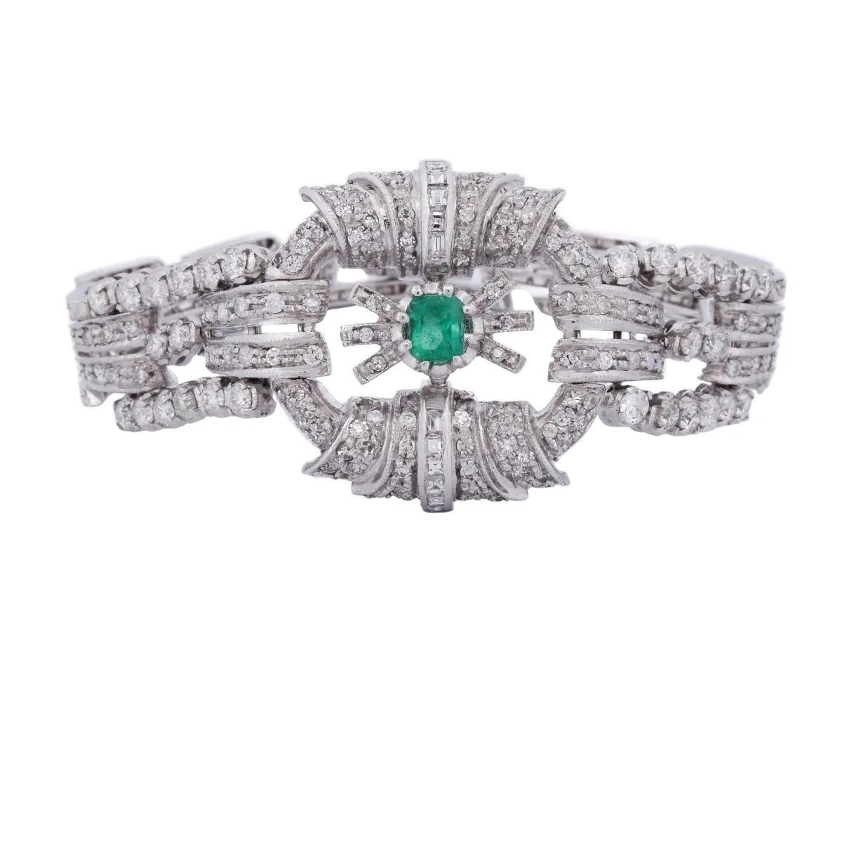 Platinum, Emerald, and Diamond Bracelet