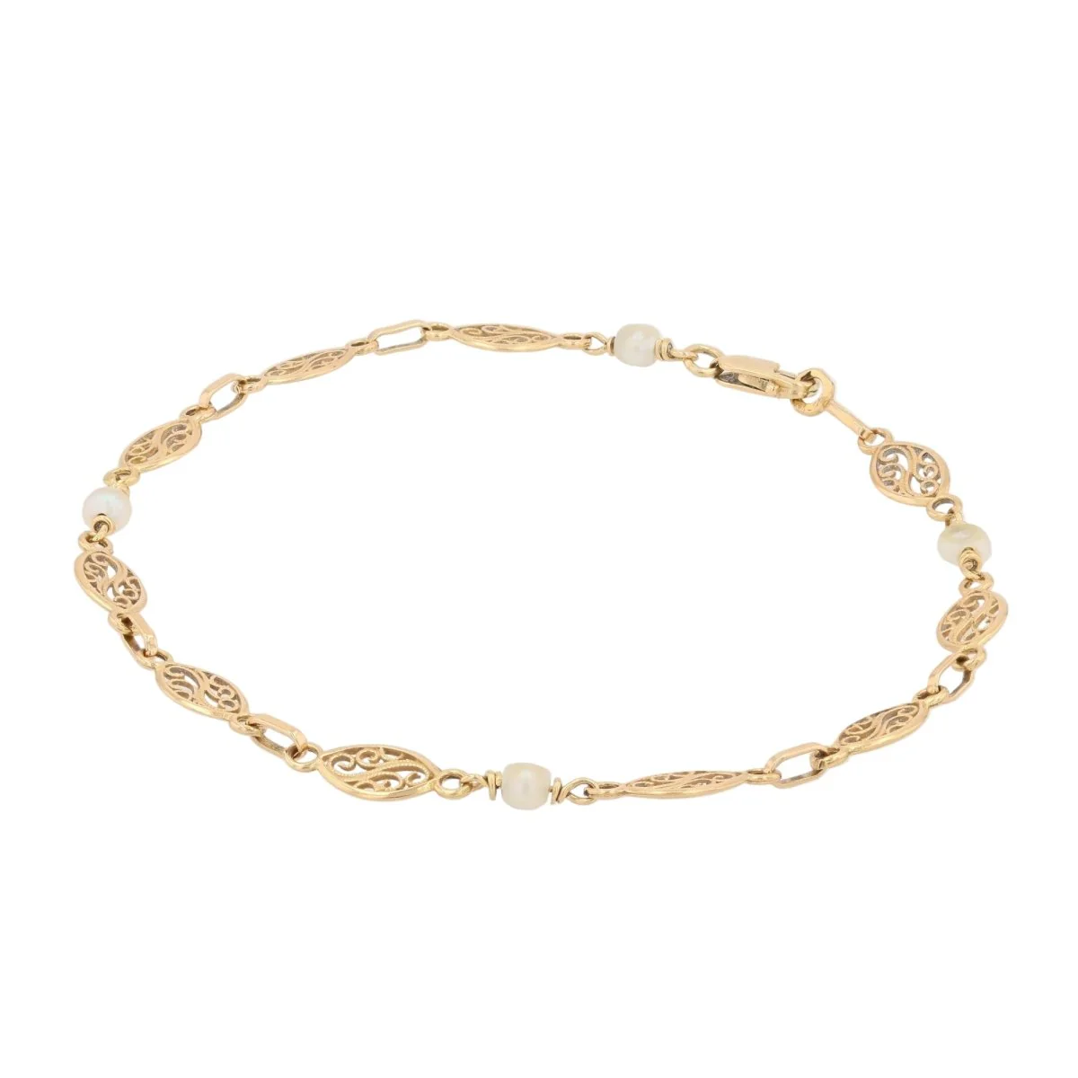 Line bracelet in yellow gold and pearls