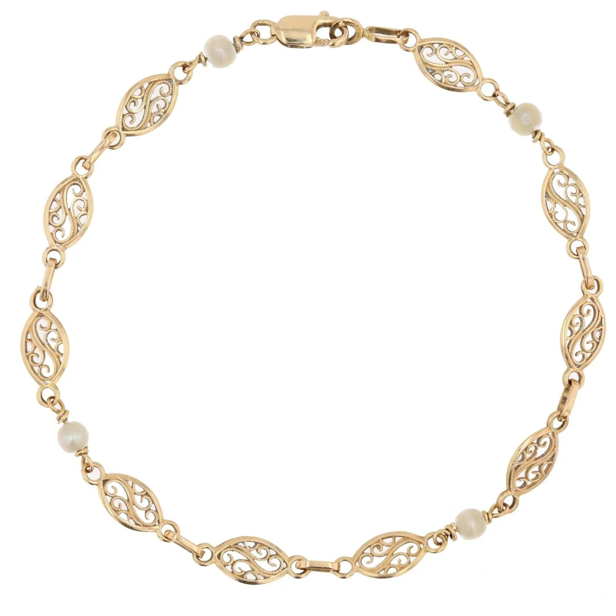 Line bracelet in yellow gold and pearls - Image 3