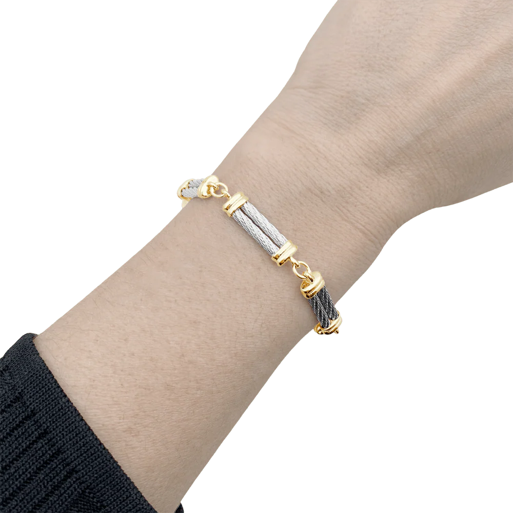 Bracelet FRED "Force 10" mesh in yellow gold and steel - Image 2
