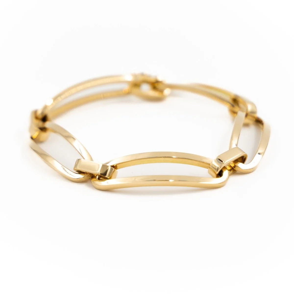 Curb bracelet alternating link in yellow gold