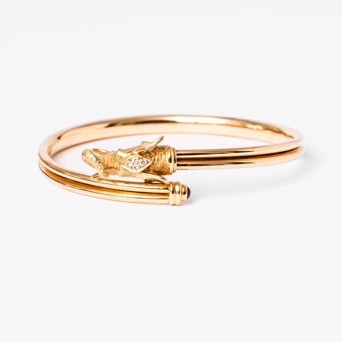 JEAN ET PIERRE BELLIN Elephant double open bangle bracelet in yellow gold, sapphire, onyx and diamonds - Image 10
