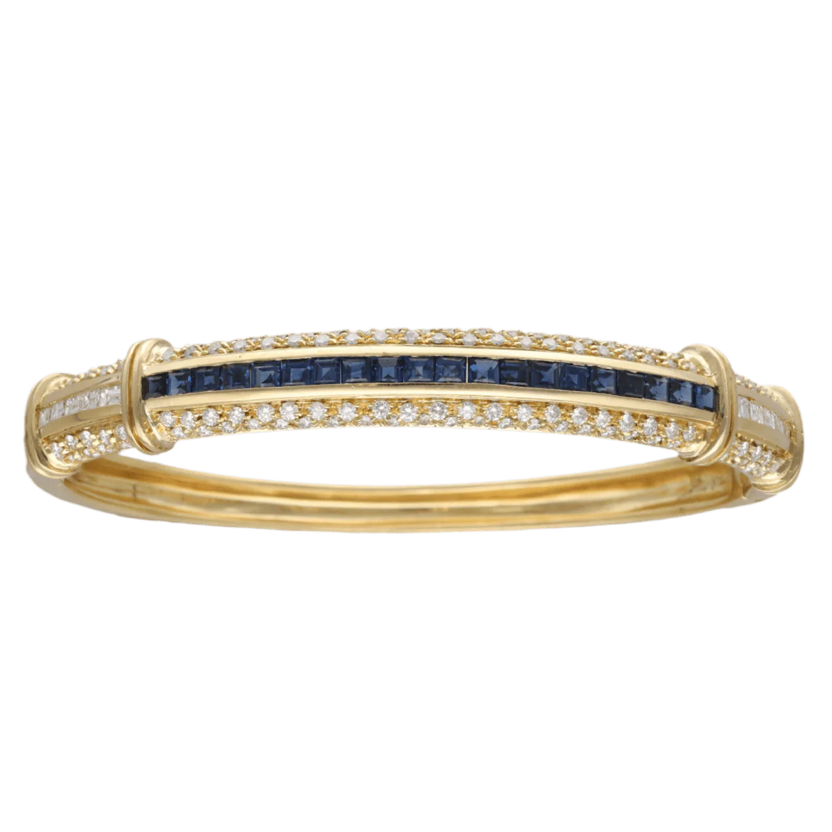 Bangle bracelet in yellow gold, sapphires and diamonds