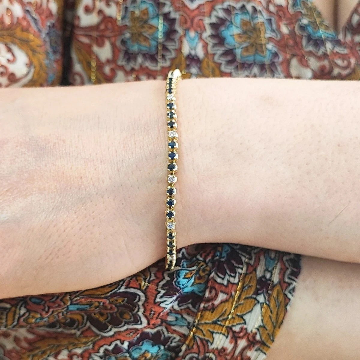 "Ligne" Bracelet in Yellow Gold, Sapphires, and Diamonds - Image 2