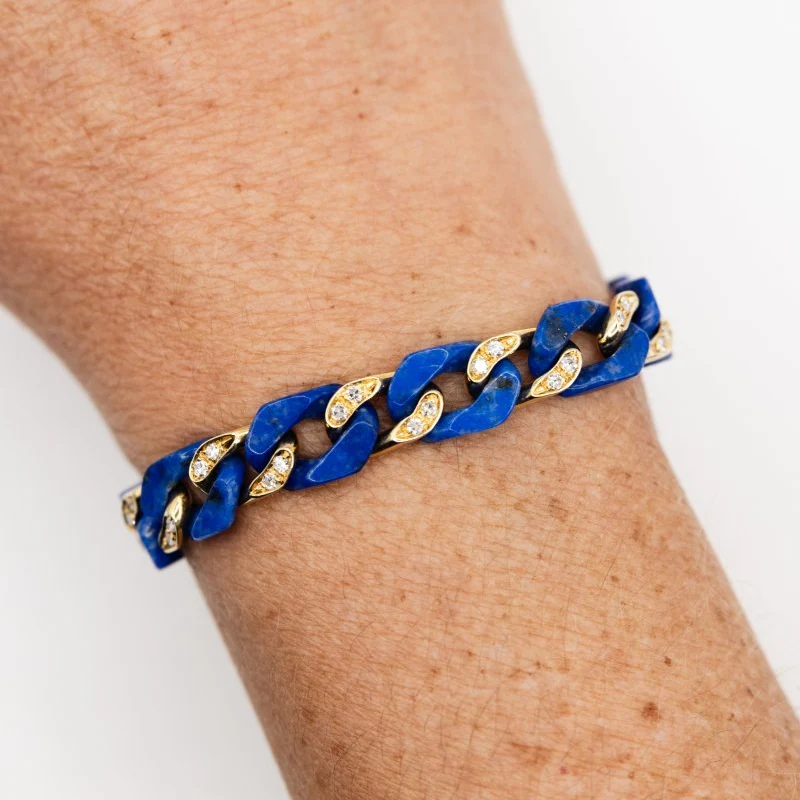 FRED curb chain bracelet in yellow gold, lapis lazuli and diamonds - Image 2