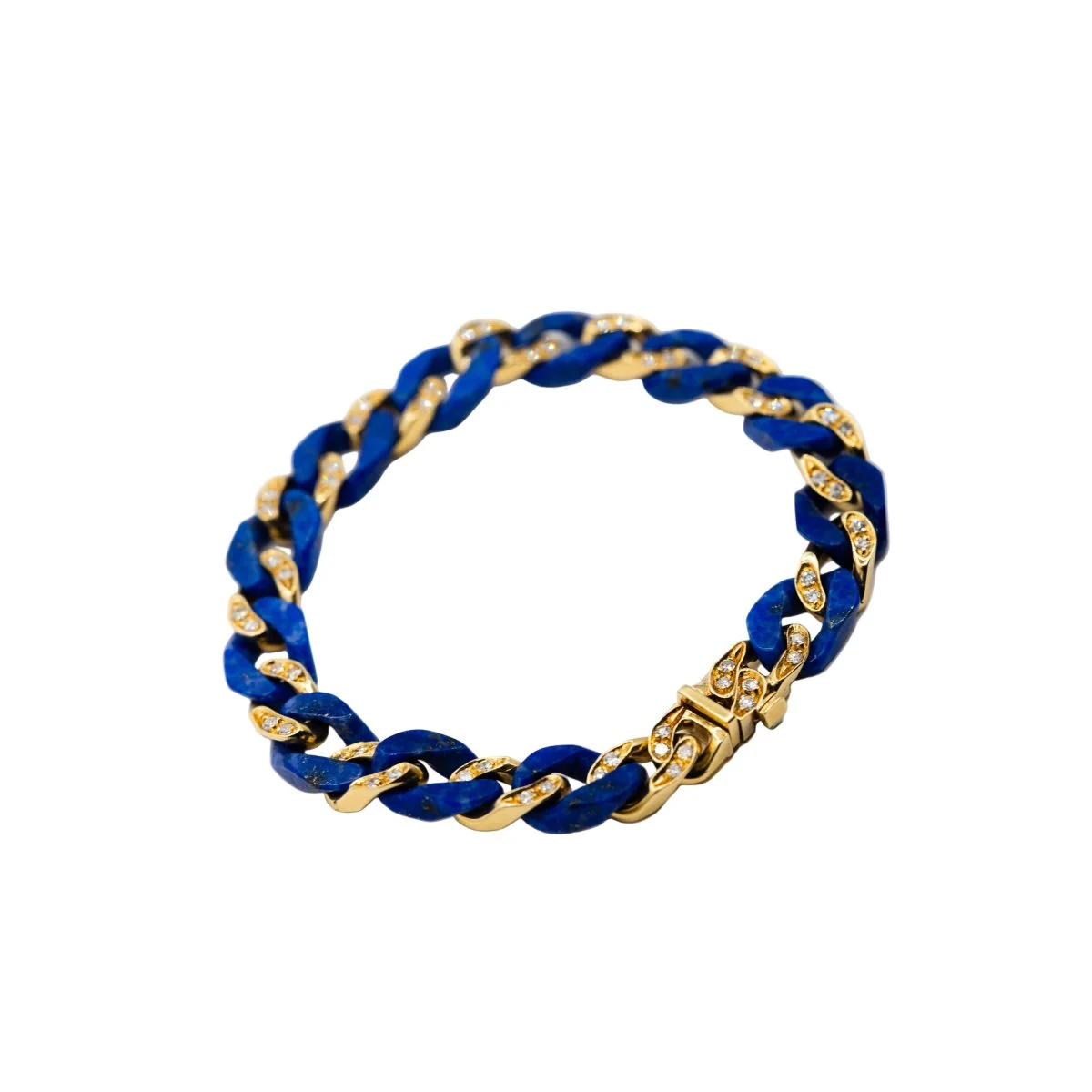 FRED curb chain bracelet in yellow gold, lapis lazuli and diamonds - Image 3