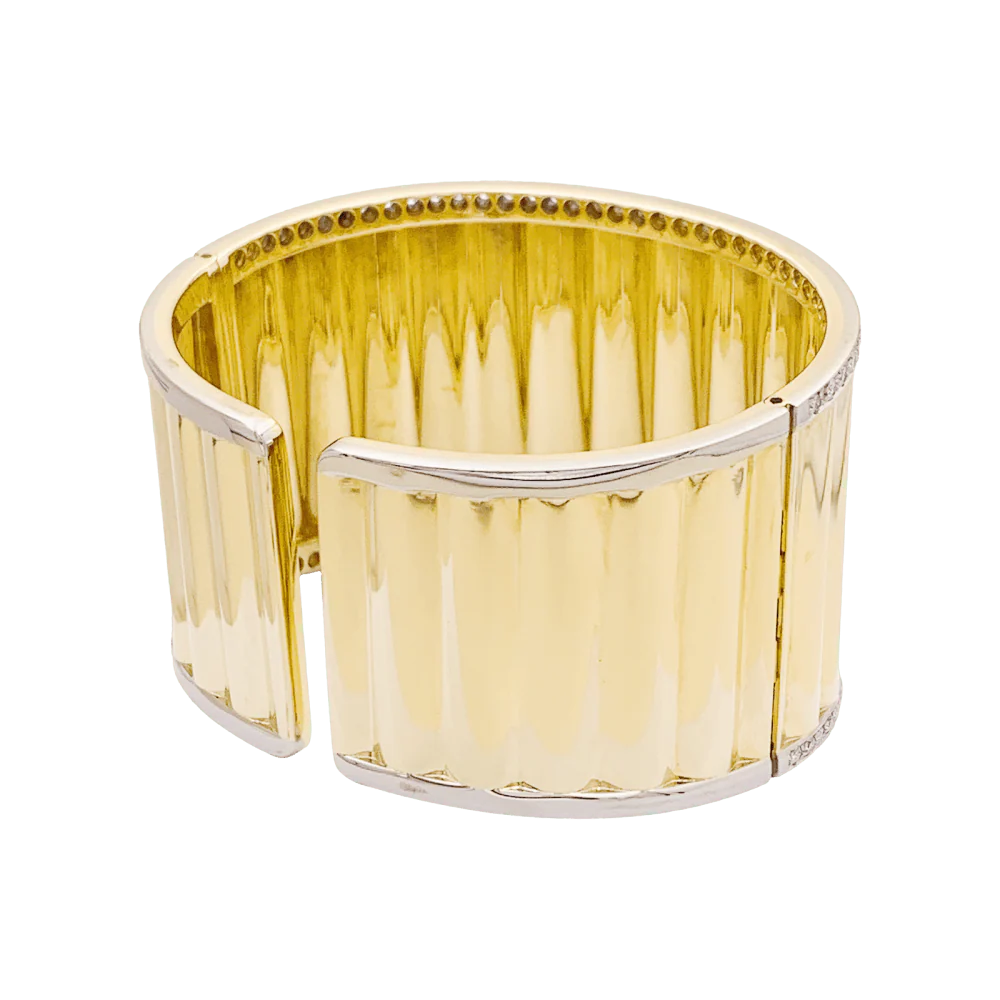 Cuff bracelet in yellow gold, white gold and diamonds - Image 5
