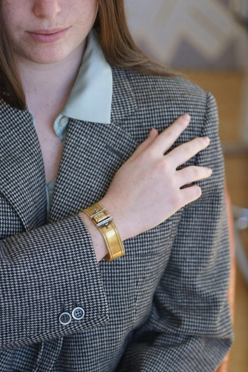 Milanese mesh cuff bracelet, diamonds and citrine - Image 3