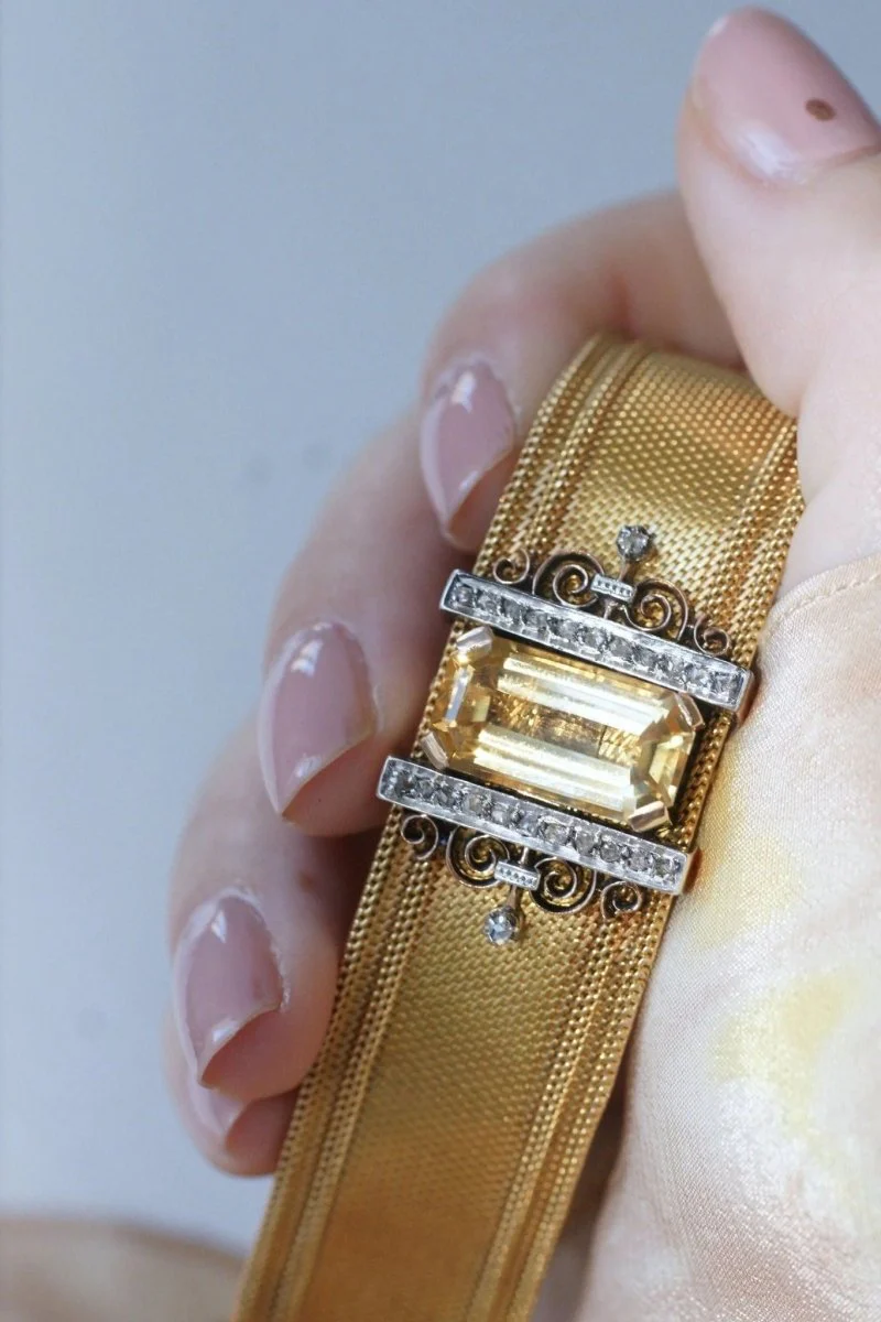 Milanese mesh cuff bracelet, diamonds and citrine - Image 4