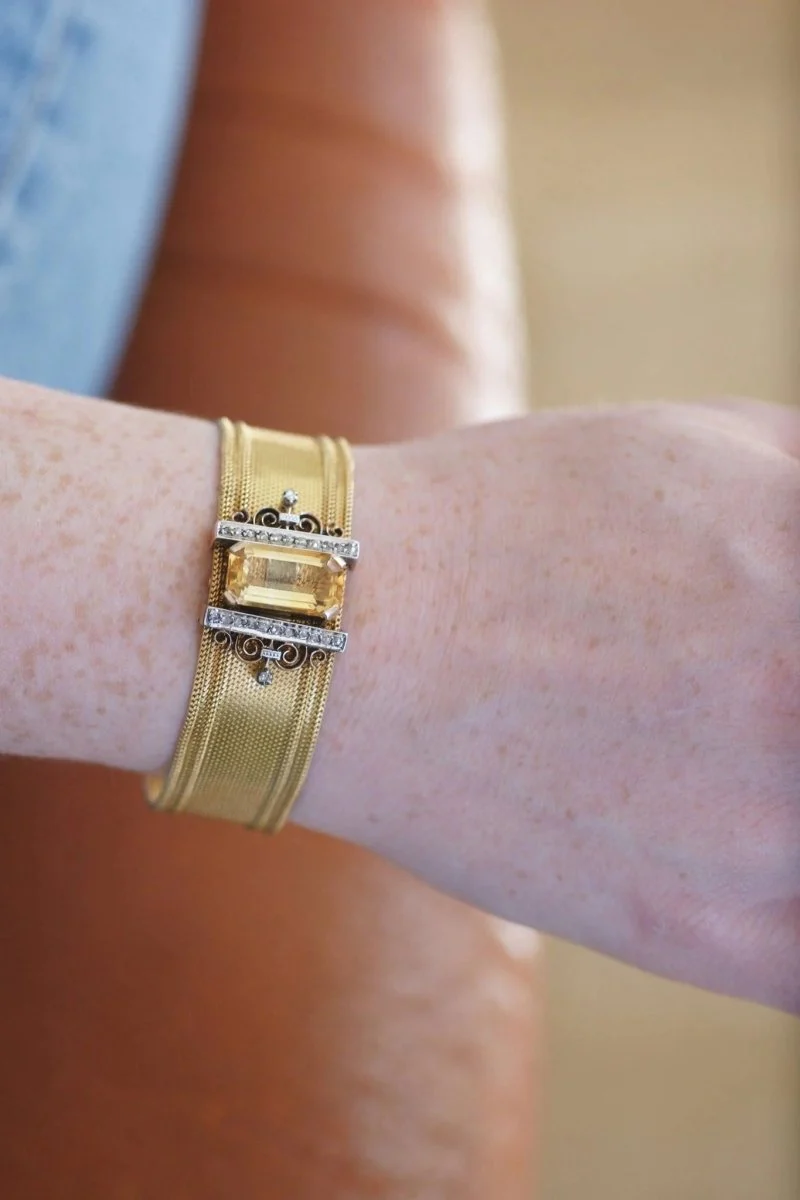 Milanese mesh cuff bracelet, diamonds and citrine - Image 5
