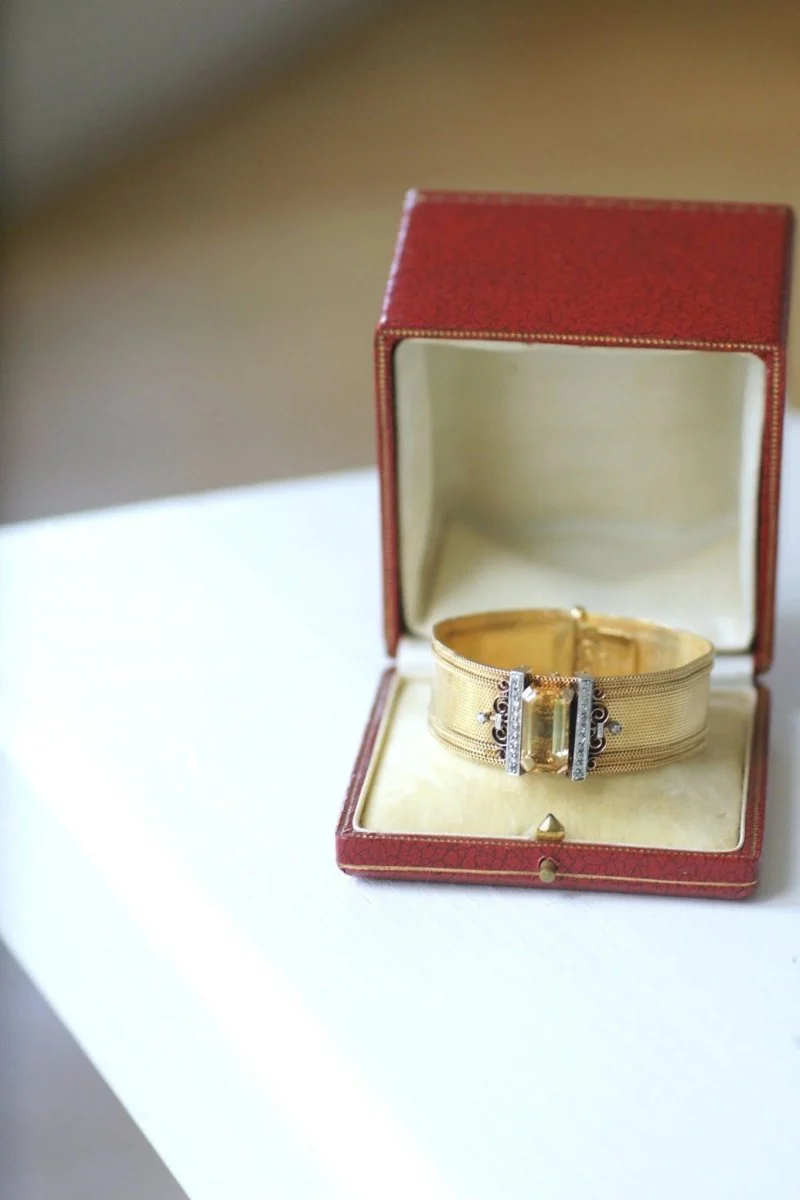 Milanese mesh cuff bracelet, diamonds and citrine - Image 6
