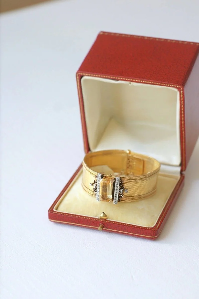 Milanese mesh cuff bracelet, diamonds and citrine - Image 9