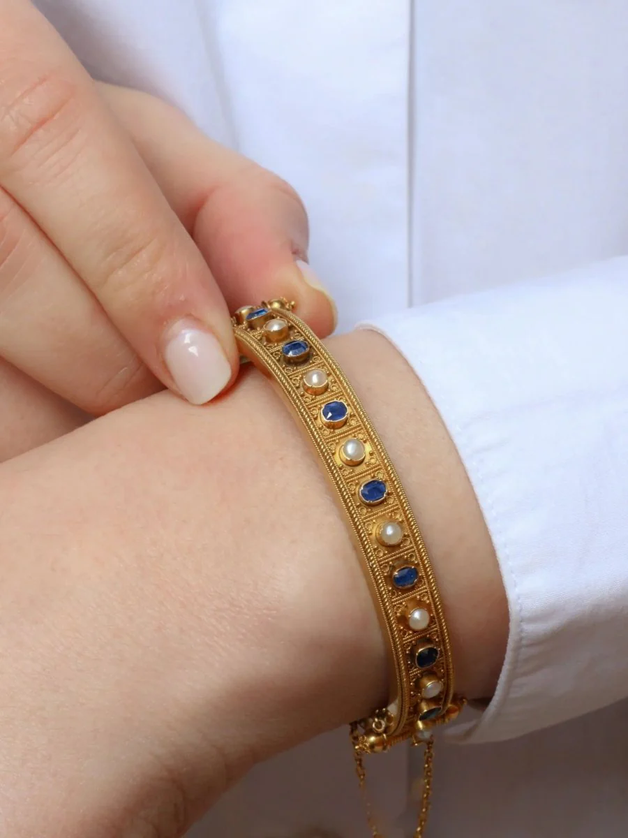 MARCHESINI gold filigree bracelet with sapphires and pearls - Image 8