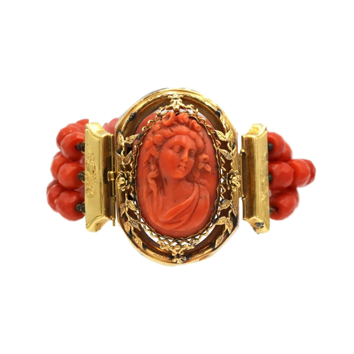 Bracelet - Yellow gold, Cameo & Red Coral