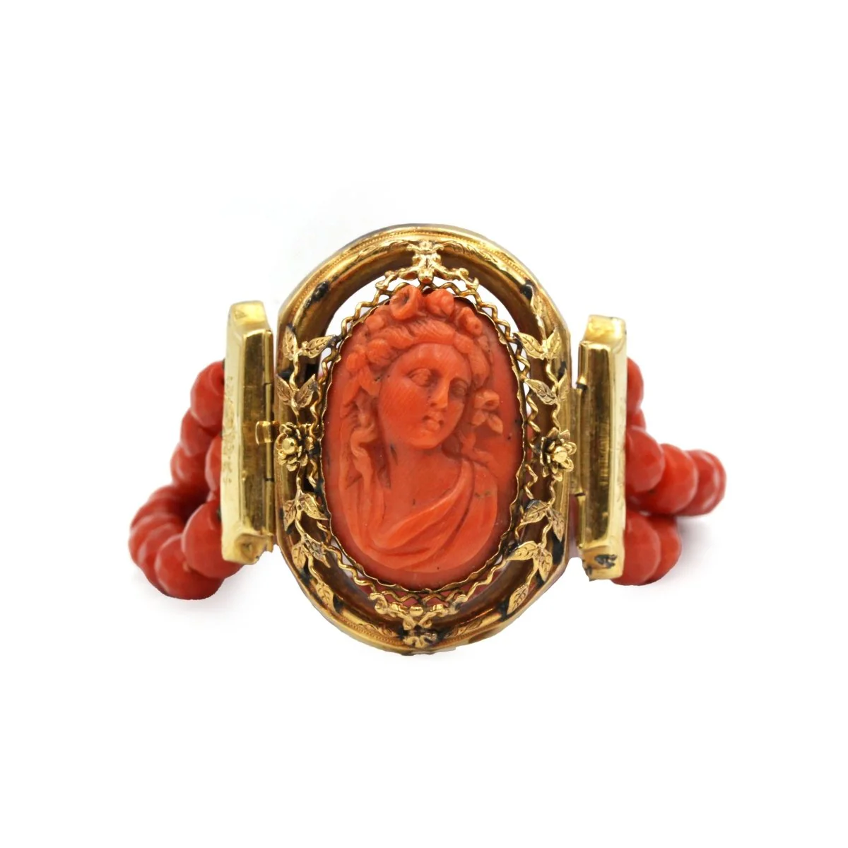 Bracelet - Yellow gold, Cameo & Red Coral - Image 2
