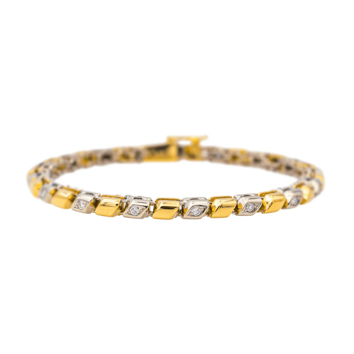 Line bracelet in yellow gold, white gold and diamonds