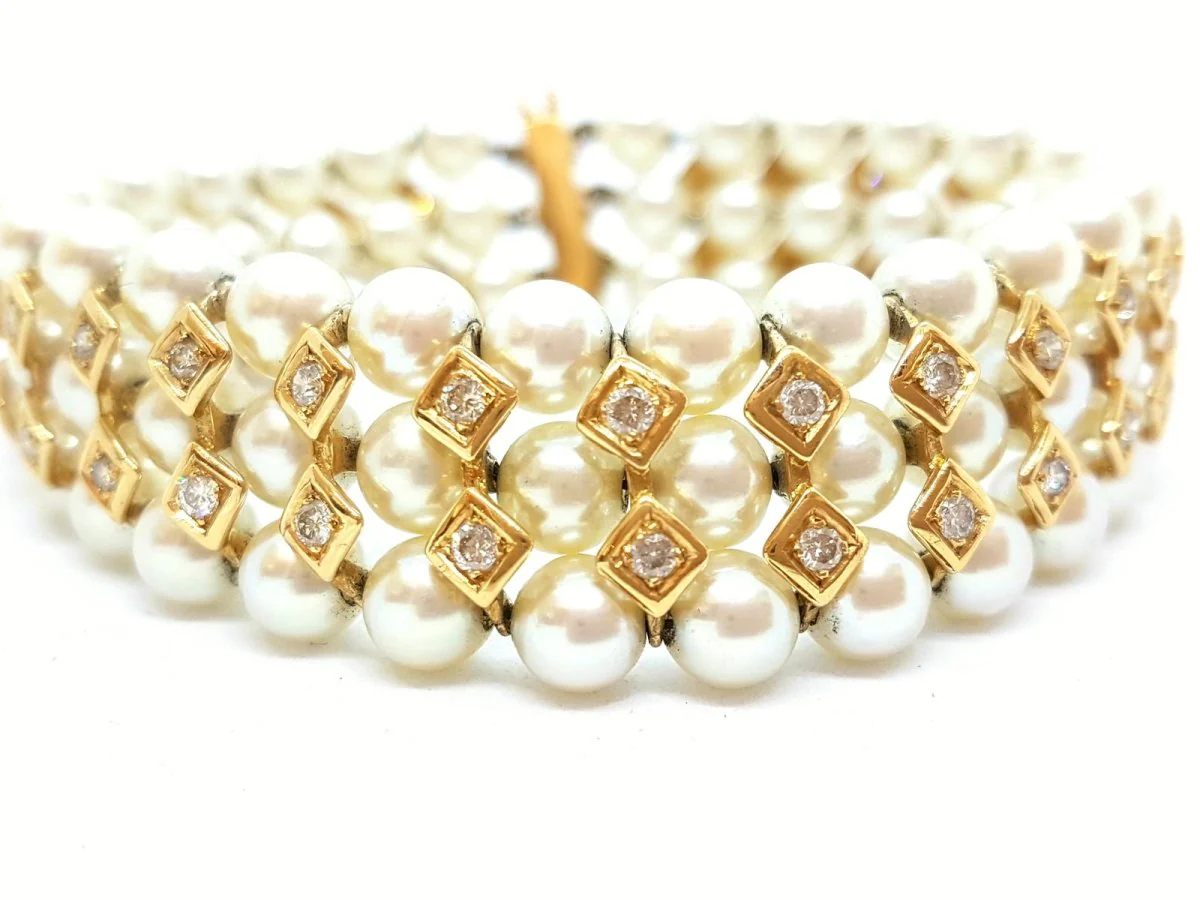 Yellow gold, pearl and diamond bracelet - Image 7