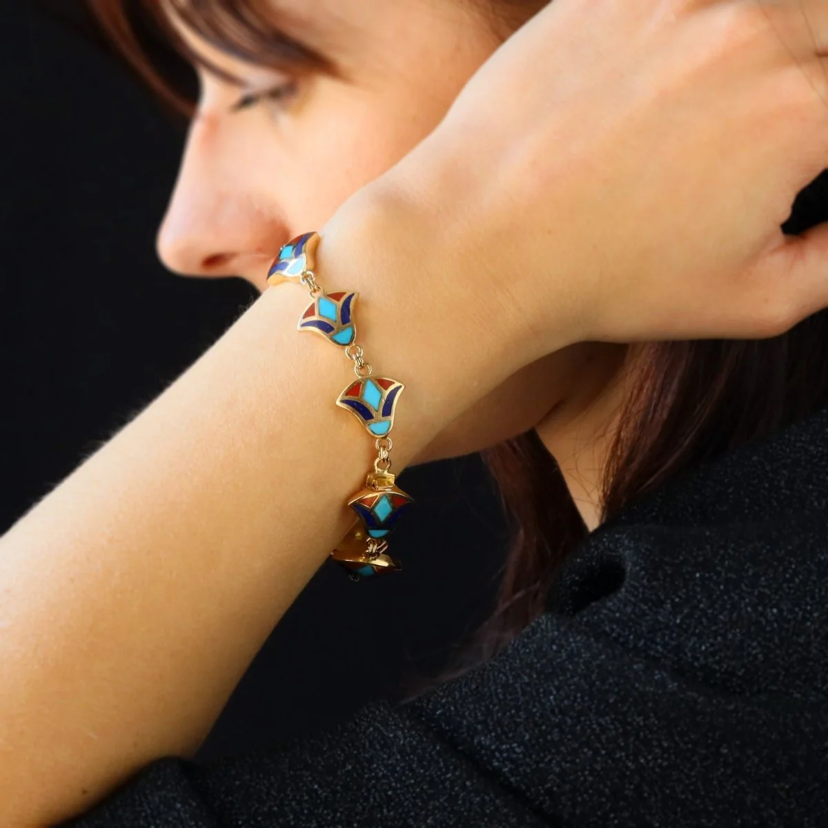 Bracelet Mesh in yellow gold and enamel - Image 2