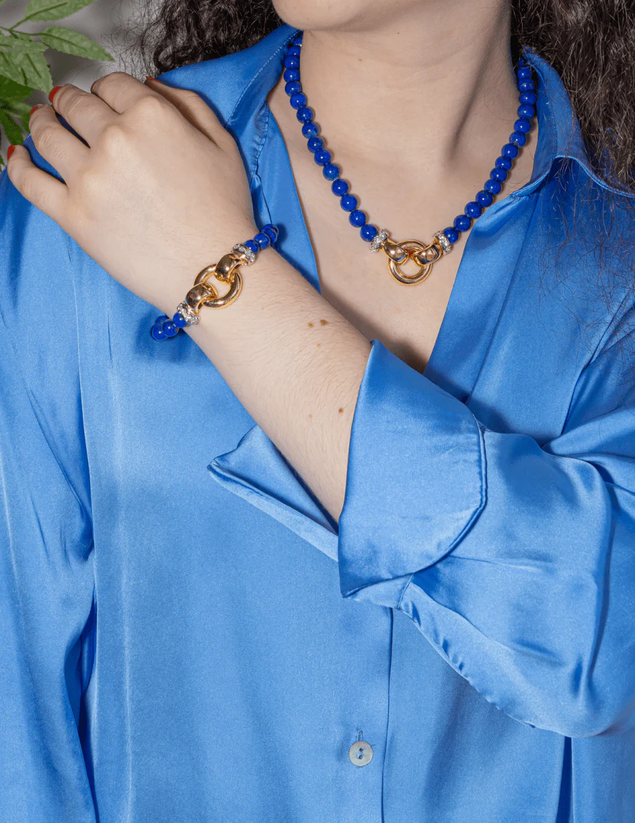 Bracelet Flexible in yellow gold, white gold, lapis lazuli and diamonds - Image 8