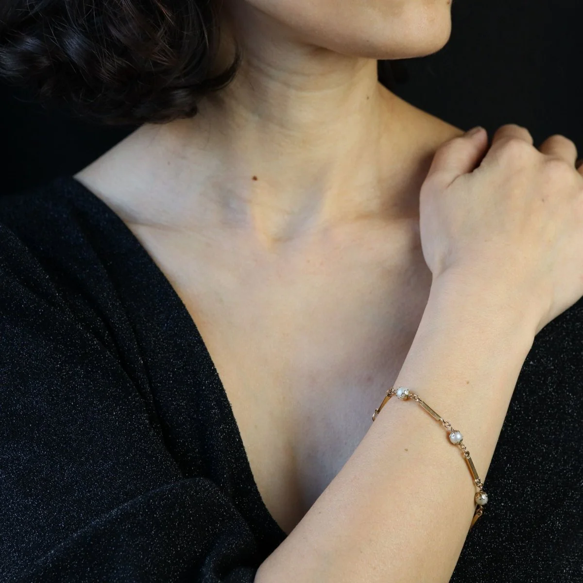 Yellow gold and pearl line bracelet - Image 2
