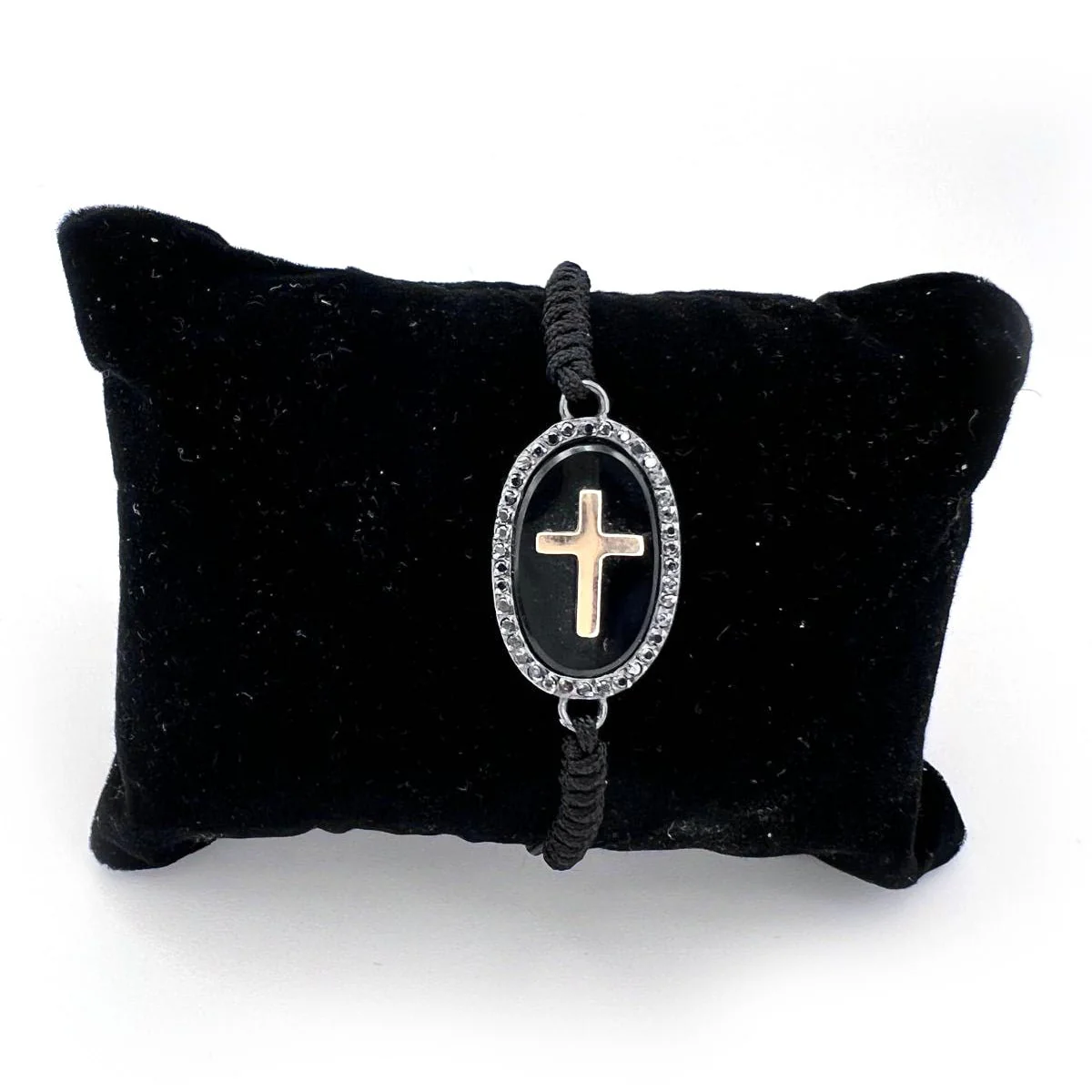 Bracelet Supple CROSS in blue gold, onyx and diamonds - Image 2