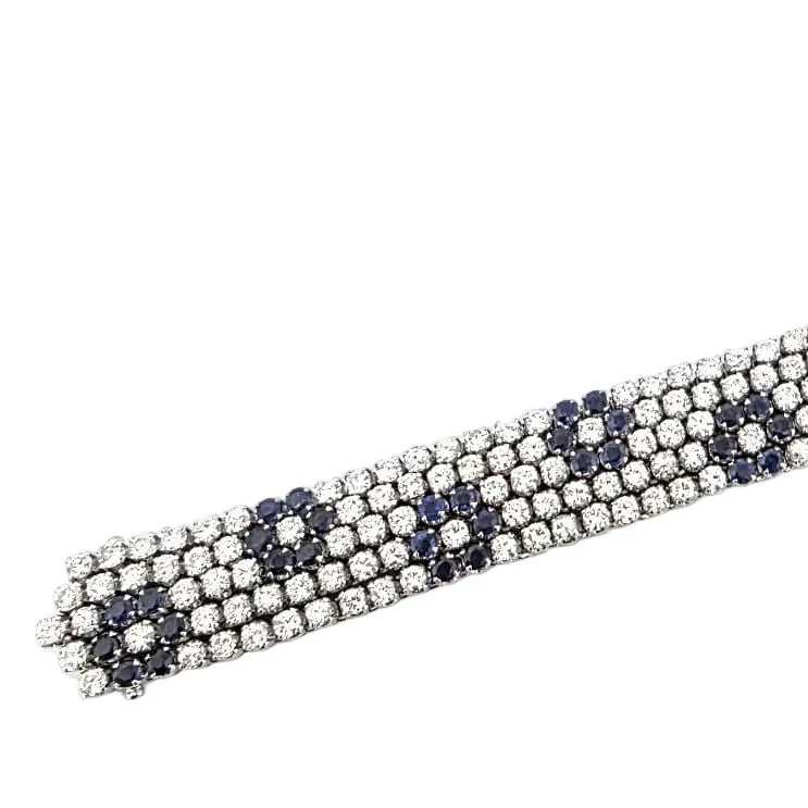 Bracelet Souple en or blanc, saphirs et diamants - Image 6
