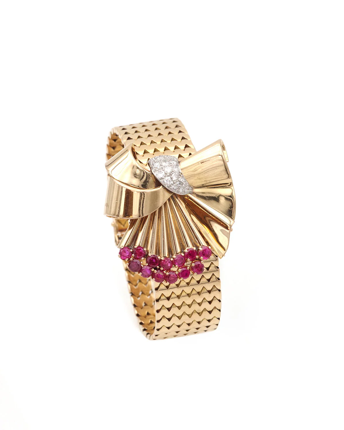 Flexible Bracelet in Yellow gold, Platinum, Ruby and Diamonds