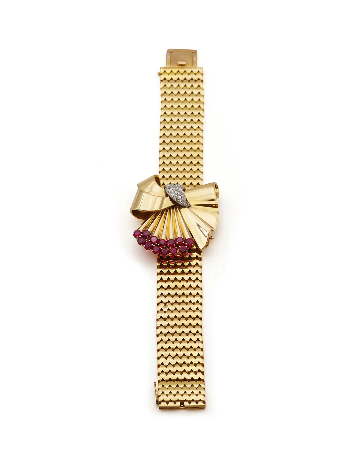 Flexible Bracelet in Yellow gold, Platinum, Ruby and Diamonds - Image 3