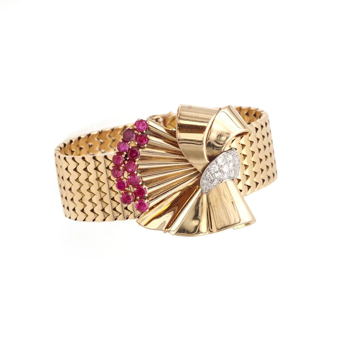 Flexible Bracelet in Yellow gold, Platinum, Ruby and Diamonds - Image 5