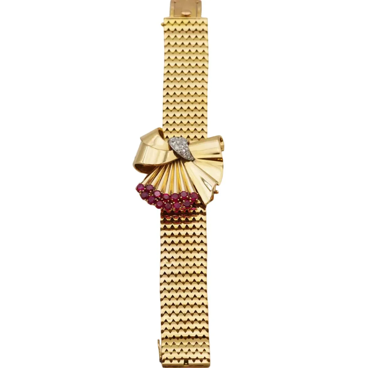 Flexible Bracelet in Yellow gold, Platinum, Ruby and Diamonds - Image 7