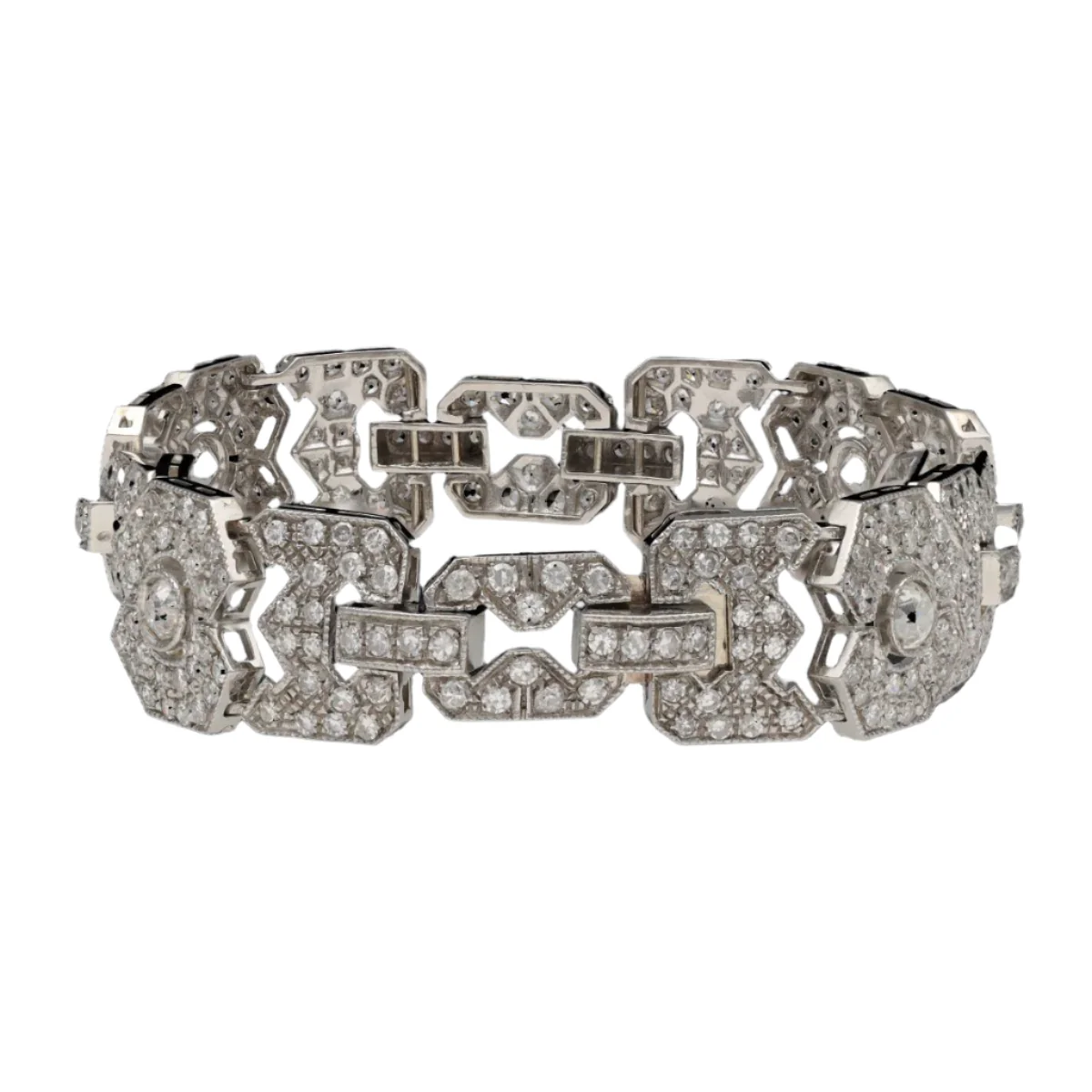Bracelet Art Deco style Solid platinum with 8.52 Cts of diamonds old cut. 18.5 cm