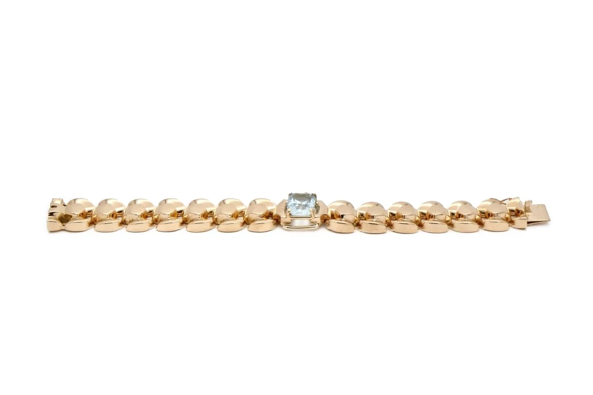 Bracelet tank en or jaune et aigue-marine