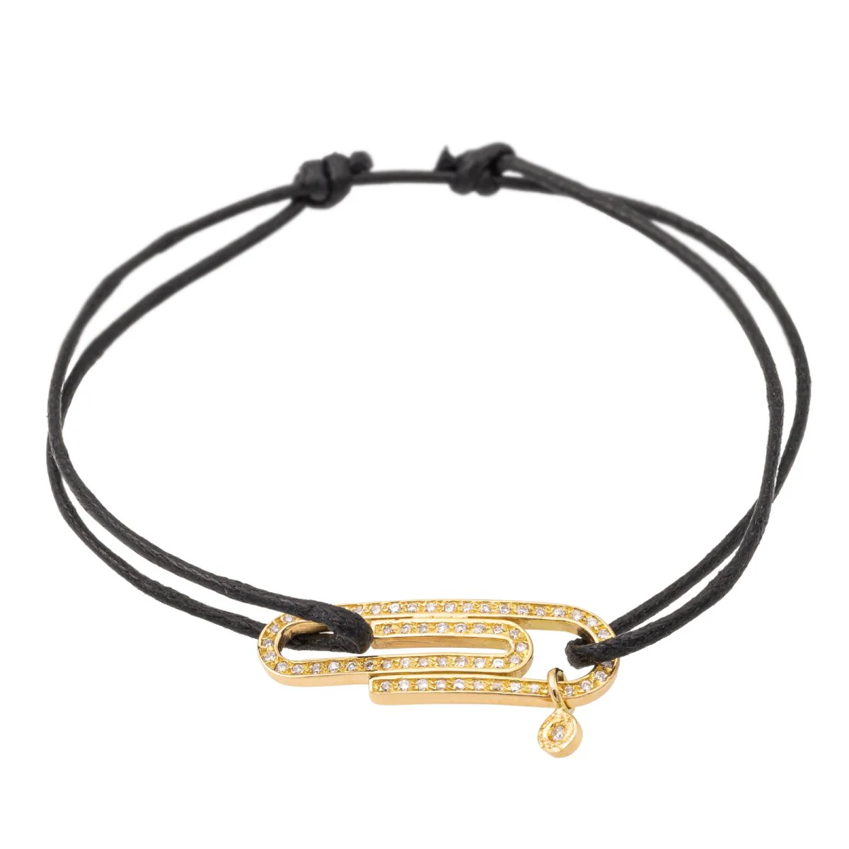 Paperclip cord bracelet in yellow gold and diamonds
