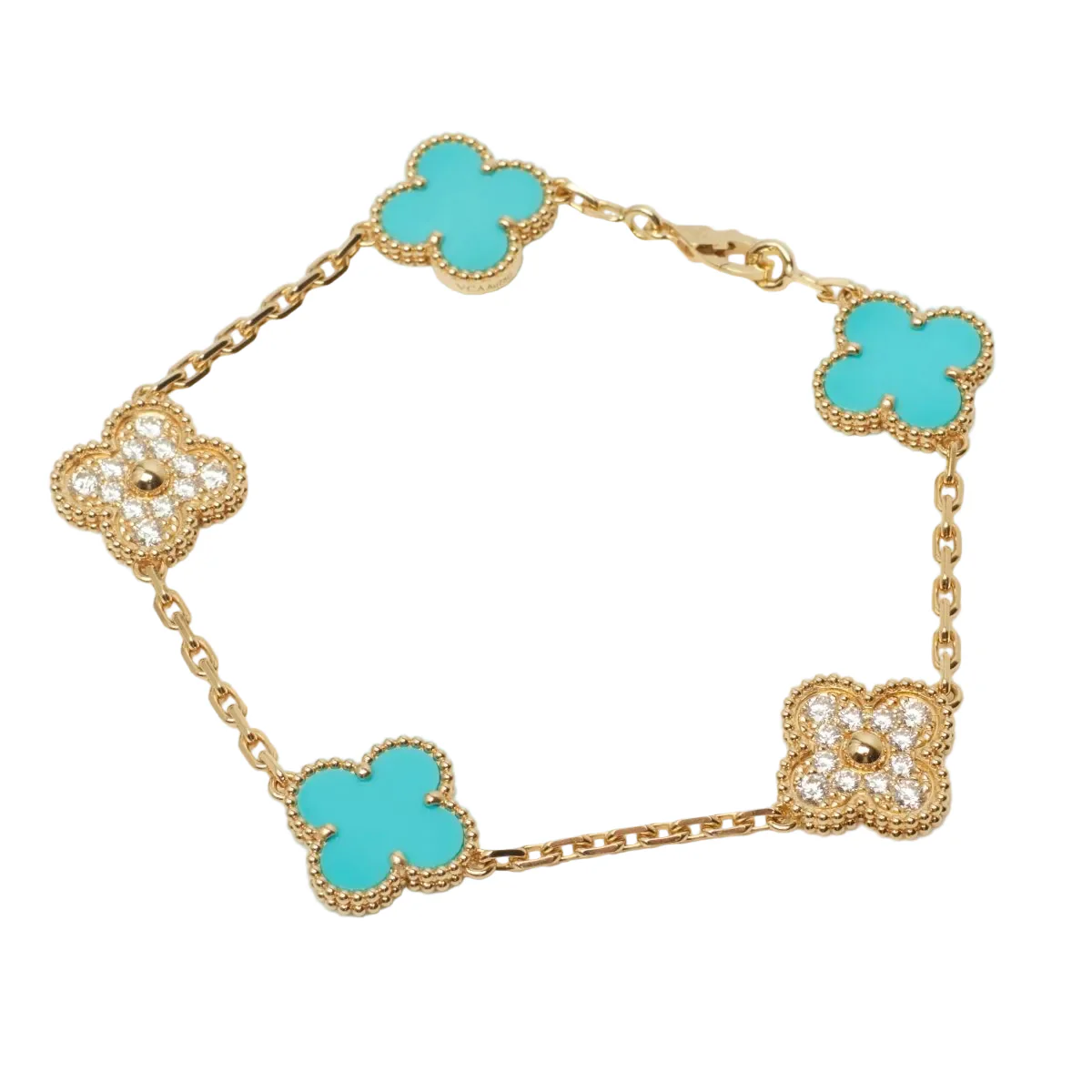 VAN CLEEF & ARPELS "Vintage Alhambra" Charm Bracelet in yellow gold, turquoise and diamonds - Image 3